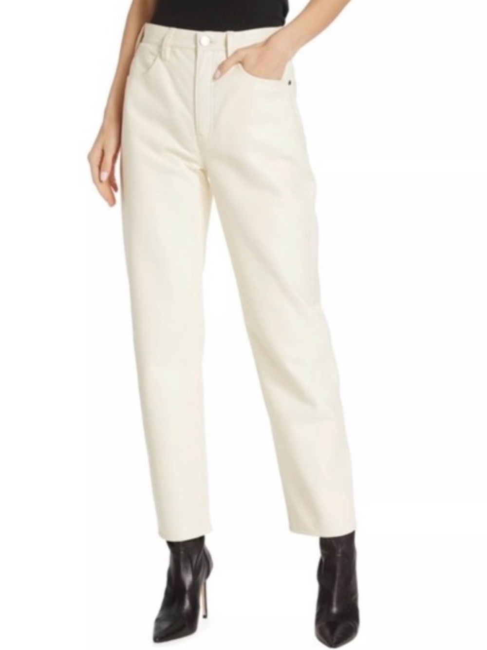 FRAME 'High in Tight Straight' Cream Straight-Leg Leather Jeans Size 25